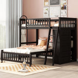 Harper & Bright Designs Twin Over Full Bunk Beds with Six Drawers and Flexible Shelves,Wooden Bunk Beds with Storage and Removable Bottom Bed for Kids Girls Boys,No Box Spring Needed (Espresso) Harper & Bright Designs