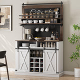 IDEALHOUSE Coffee Bar Cabinet, Farmhouse Buffet Cabinet with Storage, 75" Tall Bar Cabinet Kitchen Buffet Sideboard with Sliding Barn Door Coffee Hutch Cabinet for Dining Room (White) IDEALHOUSE
