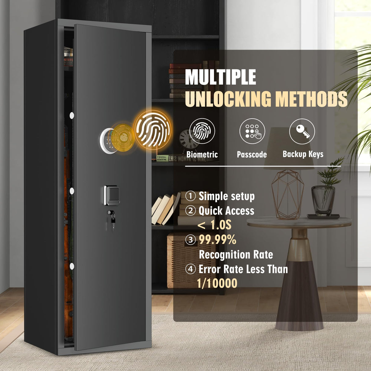 Metallitrend 10-15 Large Gun Safe Cabinet with 3 Pistol Pouches,Rifle Gun Safes for Home Fireproof Waterproof Adjustable Rack and Biometric Lock,Heavy-Duty Gun Safes for Rifles and Shotguns Money Metallitrend