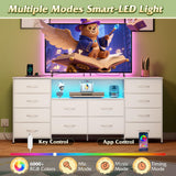 WLIVE White Dresser for Bedroom, Dresser TV Stand for 65, 70, 75 inch TV with Led Lights & Charging Station, Fabric Chest of Drawers with Open Shelves, 12 Drawer Dressers for Closet, Living Room WLIVE