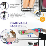 HOME IT Garage Sports Equipment Organizer - Garage Ball Storage Rack Organizer Holder with Baskets, Rolling Wheels & Breaks - Large Capacity Heavy Duty Steel Ball Storage Cart HOME IT