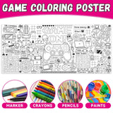 Video Game Giant Coloring Poster Large Gamer Versatile Activity Drawing Paper Coloring Tablecloth DIY Gaming Theme Game Poster Table Cover Children Art Craft Coloring Mat Home Classroom Party Suppiles Naozinebi