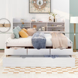 Harper & Bright Designs Full Size Captain Bed with Built-in Bookshelves/3 Storage Drawers/Trundle, Wooden Full Daybed Bed Frame for Kids Teens Dorm Bedroom Multipurpose Guest Room, White Wash Harper & Bright Designs