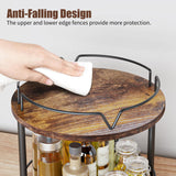 KLM 12" Wood Lazy Susan, Rotating Spice Rack, 2 Tier Spice Turntable Organizer, Industrial Turntable Spice Holder, for Kitchen Countertop and Cabinet, Compact and Versatile, Rustic Brown KLM