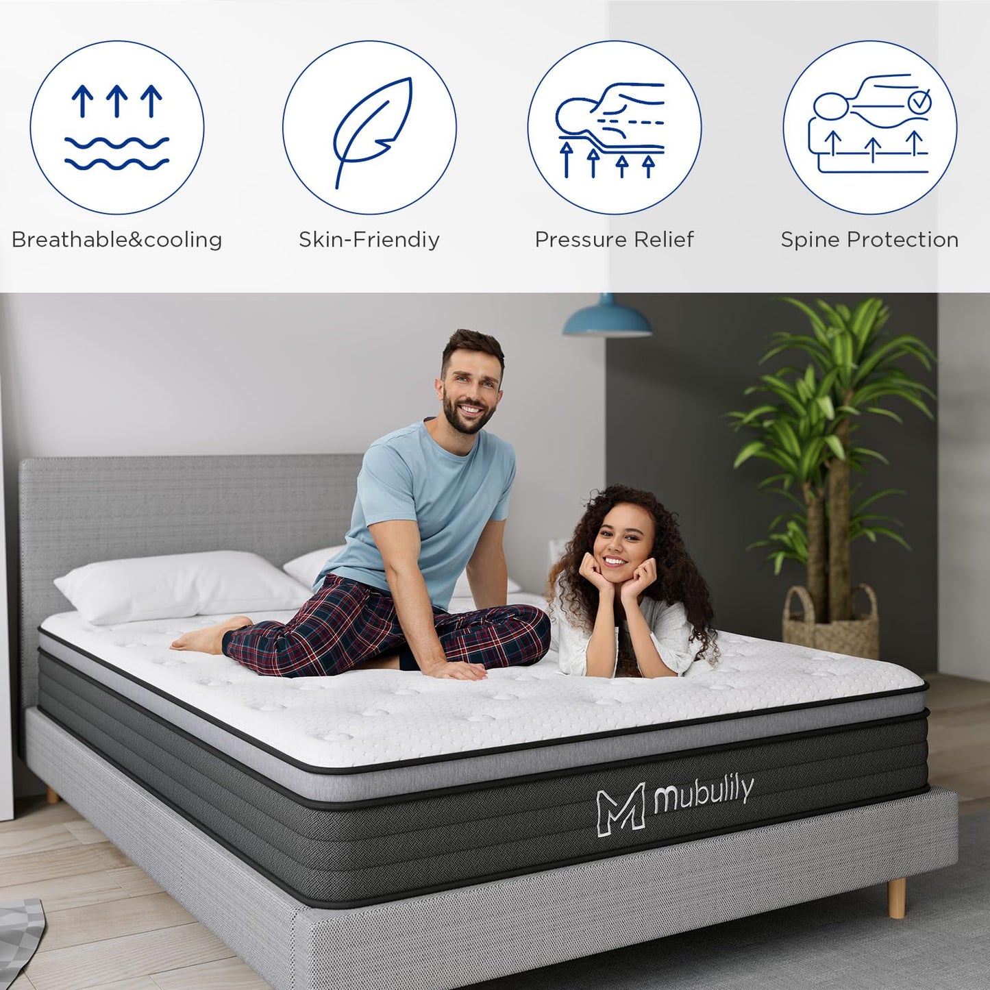 Mubulily Queen Mattress,14 Inch Memory Foam Mattress Queen Size,Queen Size Mattresses Made of Foam and Individual Pocketed Springs,Strong Edge Support,Decompression,Cool and Breathable