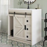 LUXOAK 31" Farmhouse Sliding Barn Door Bathroom Vanity with Sink Combo, Bathroom Vanity Cabinet with Drawers & Metal Handles, Freestanding, Distressed White LUXOAK