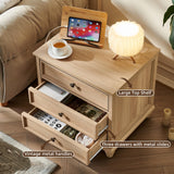 Joaxswe Farmhouse Nightstand with Charging Station, 24" Wide End Table with 3 Drawers,Natural Wood Dresser for Bedroom, Bed Side Table Chest of Drawers Cabinet,Night Stand for Living Room, Closet Joaxswe