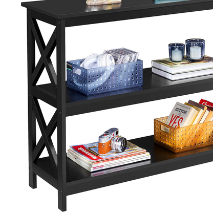 Yaheetech Modern 3-Tier Black Console Table with Storage Shelves - WoodArtSupply