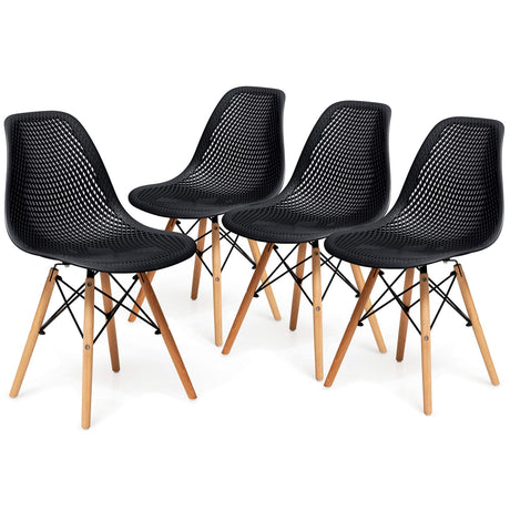 Giantex Set of 4 Modern Dining Chairs, Outdoor Indoor Shell PP Lounge Side Chairs with Mesh Design, Beech Wood Legs, Tulip Leisure Chairs, DSW Dining Chairs for Kitchen, Dining Room, Black Giantex
