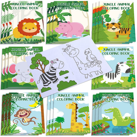 Honoson 24 Pcs Kids Coloring Books Animals Truck Coloring Books Bulk Jungle Animals Party Favors Mini DIY Art Drawing Pages for Birthday Gifts Classroom Jungle Party Supplies(Cartoon Style) Honoson