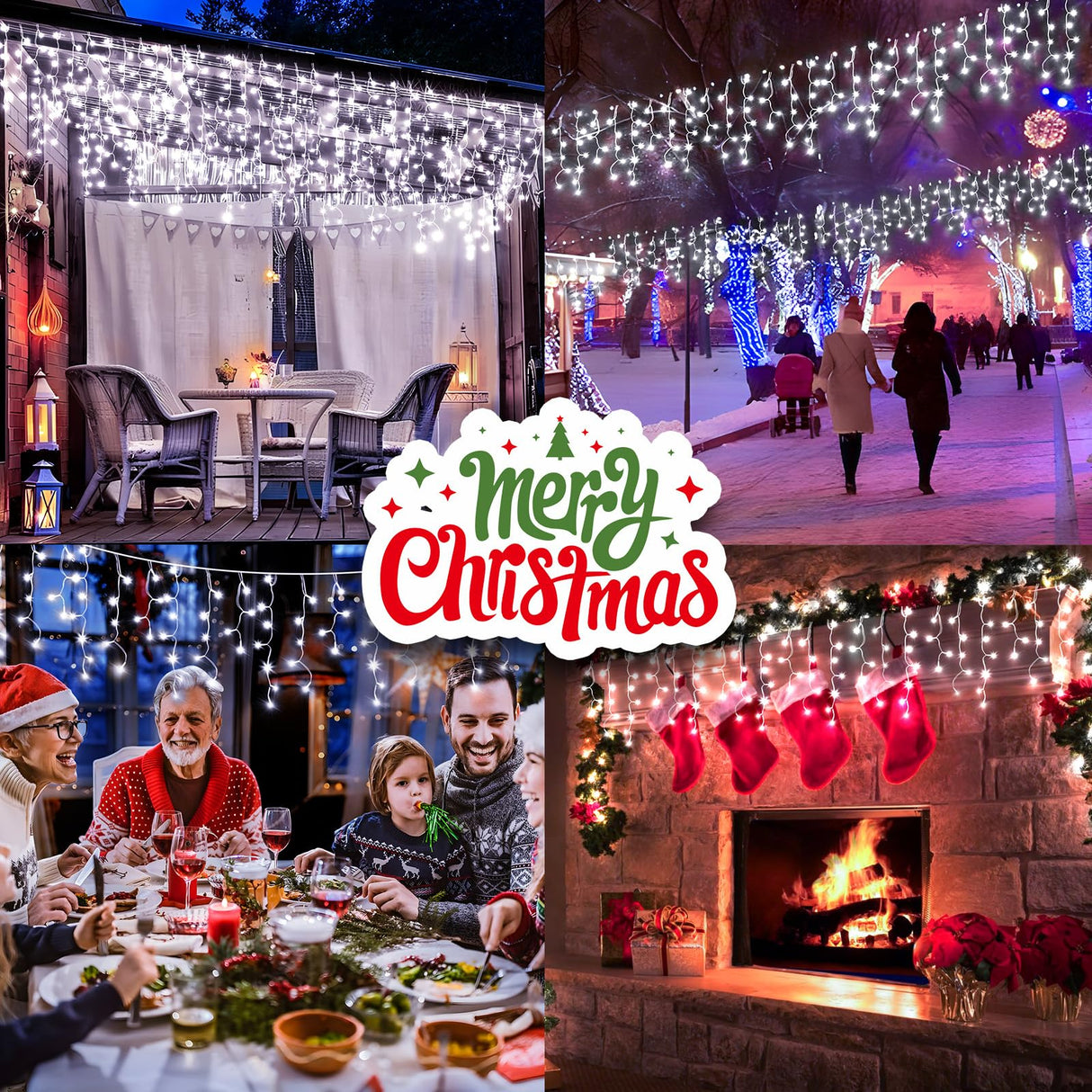 KNONEW Christmas Lights Outdoor Decorations 400 LED 33ft 8 Modes Curtain Fairy String Light with 75 Drops, Clear Wire LED String Light Decor for Wedding Party Holiday Christmas Decorations Cool White KNONEW