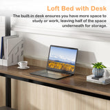 VECELO Loft Bed Twin Size with Desk, Metal Bedframe with Removable Ladder and Safety Guardrail, No Box Spring Needed, Space Saving, Noise Free, Dark Black VECELO