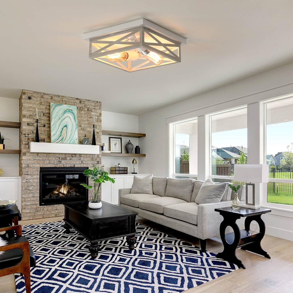 DIKAIDA 2 Pack White Flush Mount Ceiling Light, Farmhouse Ceiling Light Fixtures, 2-Light Rustic Metal Finish Industrial Kitchen Light Fixture for Bedroom, Hallway Light DIKAIDA