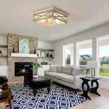 DIKAIDA 2 Pack White Flush Mount Ceiling Light, Farmhouse Ceiling Light Fixtures, 2-Light Rustic Metal Finish Industrial Kitchen Light Fixture for Bedroom, Hallway Light DIKAIDA