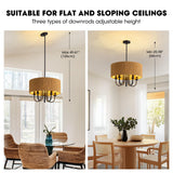 NOXARTE Rattan Chandelier 5-Light Boho Farmhouse Drum Chandelier Light Fixture, 19.2" Hand-Woven Wicker Pendant Light, Hanging Light Fixture for Dining Room Living Room Bedroom Kitchen Island NOXARTE