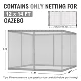 COWVIE Gazebo Replacement Netting Screen, 12' x 14' Universal Gazebo 4-Panel Mosquito Sidewalls with Double Zippers for Outdoor Patio (Only Netting) COWVIE