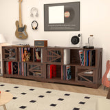 VAXZOFI Large Record Player Stand with Vinyl Storage, 500+ Vinyl Record Storage Cabinet, 47 Inch Record Player Table with Power Outlet, Farmhouse Wooden Turntable Stand for Living Room, Walnut VAXZOFI