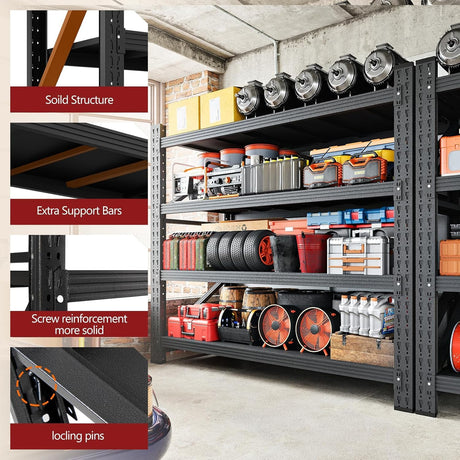 RAVIGIN 48" W Storage Shelves, 3000LBS Garage Shelving Heavy Duty Metal Adjustable Garage Shelves, Shelving Units Industrial Shelving for Warehouse, 48" W x 24" D x 69" H, Black RAVIGIN