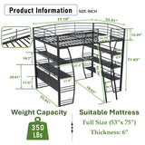 DNYN Full Size Loft Bed with Desk & Shelves & Sockets & USB Ports & Wireless Charging Design,Sturdy Metal Bedframe w/Ladder & Safety Guardrails,Perfect for Dorm,Bedroom,Guest Room, Black DNYN