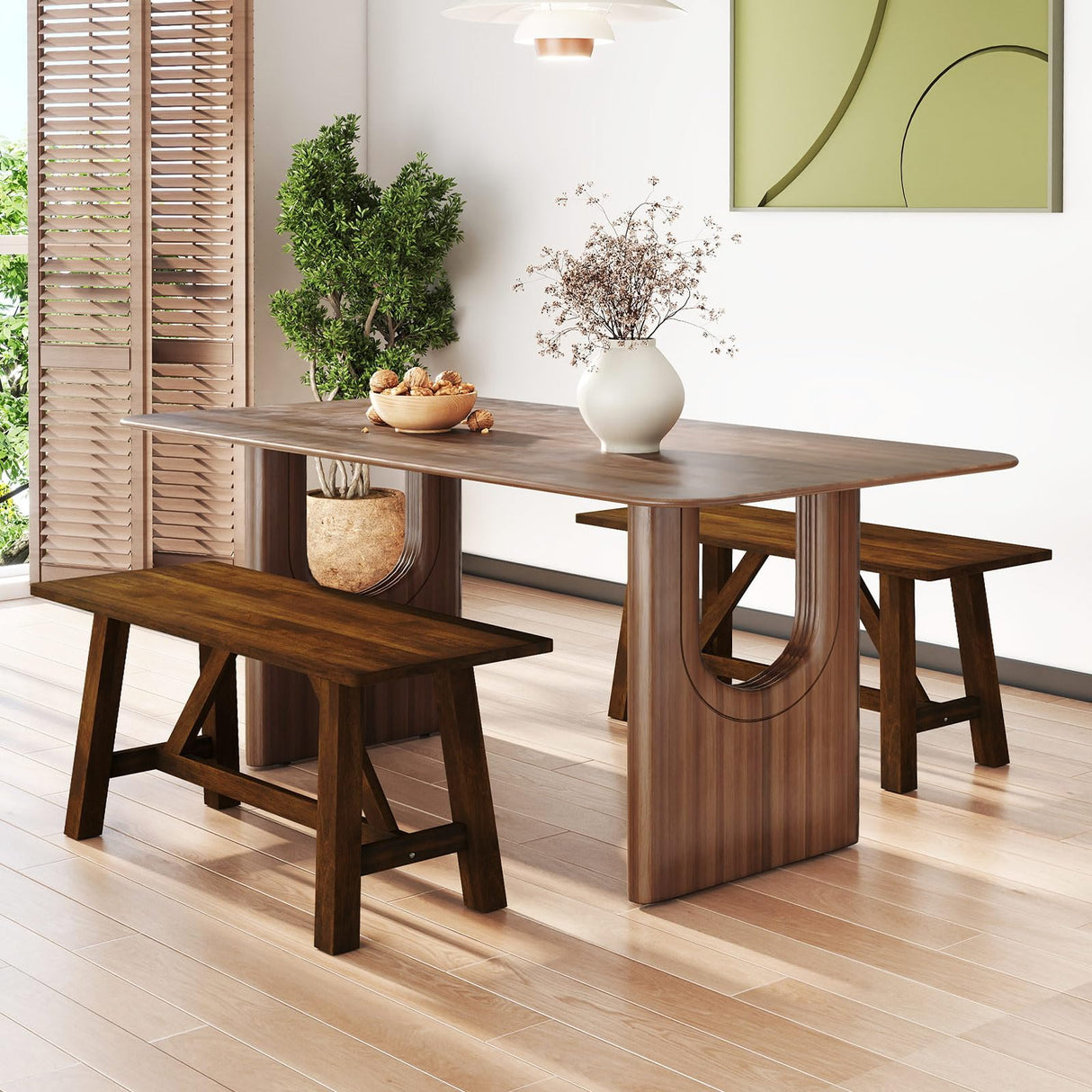 Giantex 38" Wooden Dining Bench, Farmhouse Entryway Bench with Rubber Wood Frame, 400 LBS Capacity, Shoe Rack Benchs, Narrow End of Bed Seat for Kitchen, Living Room, Bedroom, Hallway, Brown (1) Giantex