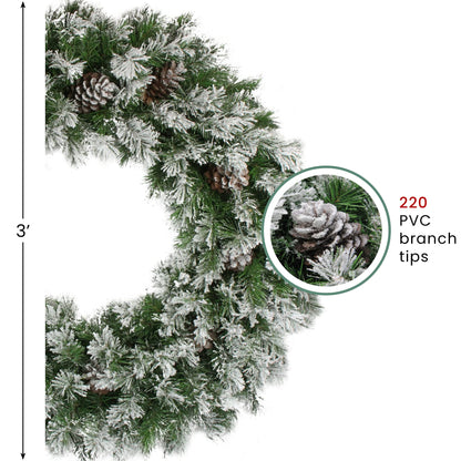 Northlight Snowy Flocked Angel Pine with Pine Cones Artificial Christmas Wreath - 36" - Unlit