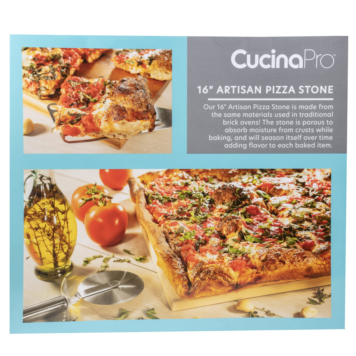CucinaPro Pizza Stone for Oven, Grill, BBQ- Extra Thick 5/8" Cordierite Rectangular Baking Stone for Better Cooking- 16" x 14" Pan- Holds High Temp For Crispy Crust- Kitchen Essential Must Have Gift CucinaPro