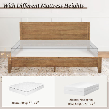 Cozyman Bed Frame King Size, Acacia Wood Platform with Headboard, No Box Spring Needed, 800lb Capacity, Non-Slip Without Noise, Easy Assembly, Dark Wood Cozyman