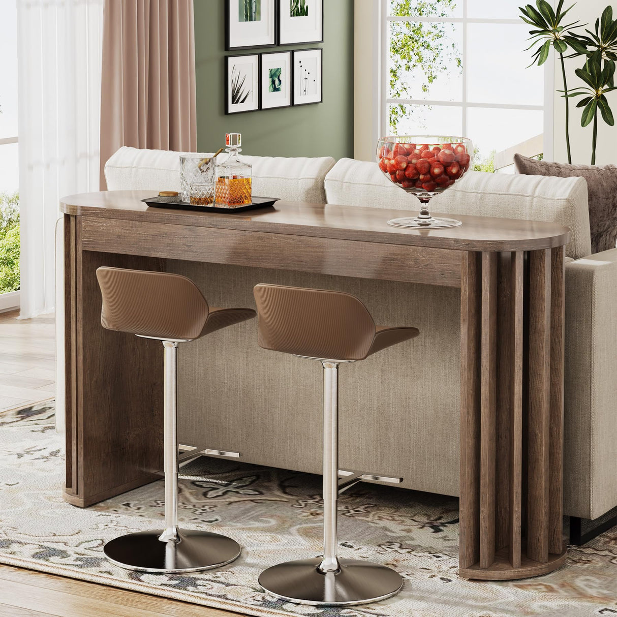 Tribesigns 59" Long Bar Table, Farmhouse Kitchen Counter Height Table with Sturdy Frame, Wooden Bar Height Pub Table for Dining Room, Living Room, Easy Assembly (1, Gray) Tribesigns