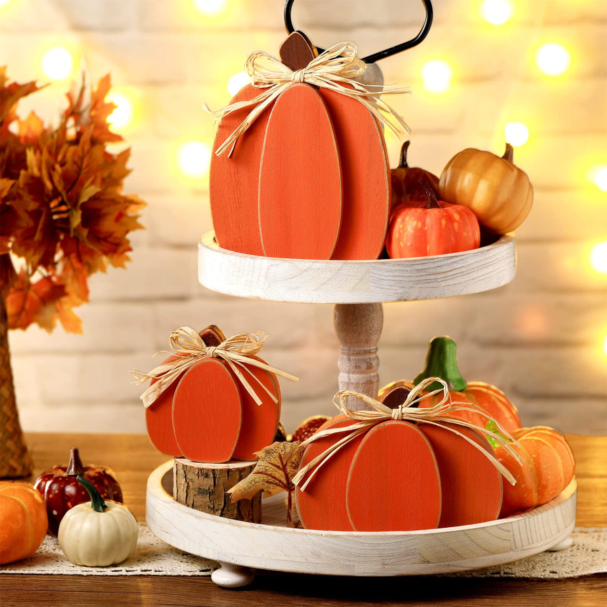 Ferraycle 3 Pcs Thanksgiving Pumpkin Decor Fall Decor Autumn Farmhouse Sign Rustic Tiered Tray Decorations Table Centerpieces Standing Wooden Block Sign for Halloween Home Kitchen Ferraycle