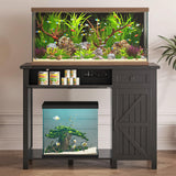 Saudism 40 Gallon Aquarium Stand With Charging Station, Farmhouse Fish Tank Stand, Reptile Tank Stand Terrarium Stand with Drawer and Cabinet Storage, Sturdy Heavy Duty 41.9"×18.3" Tabletop - Black Saudism