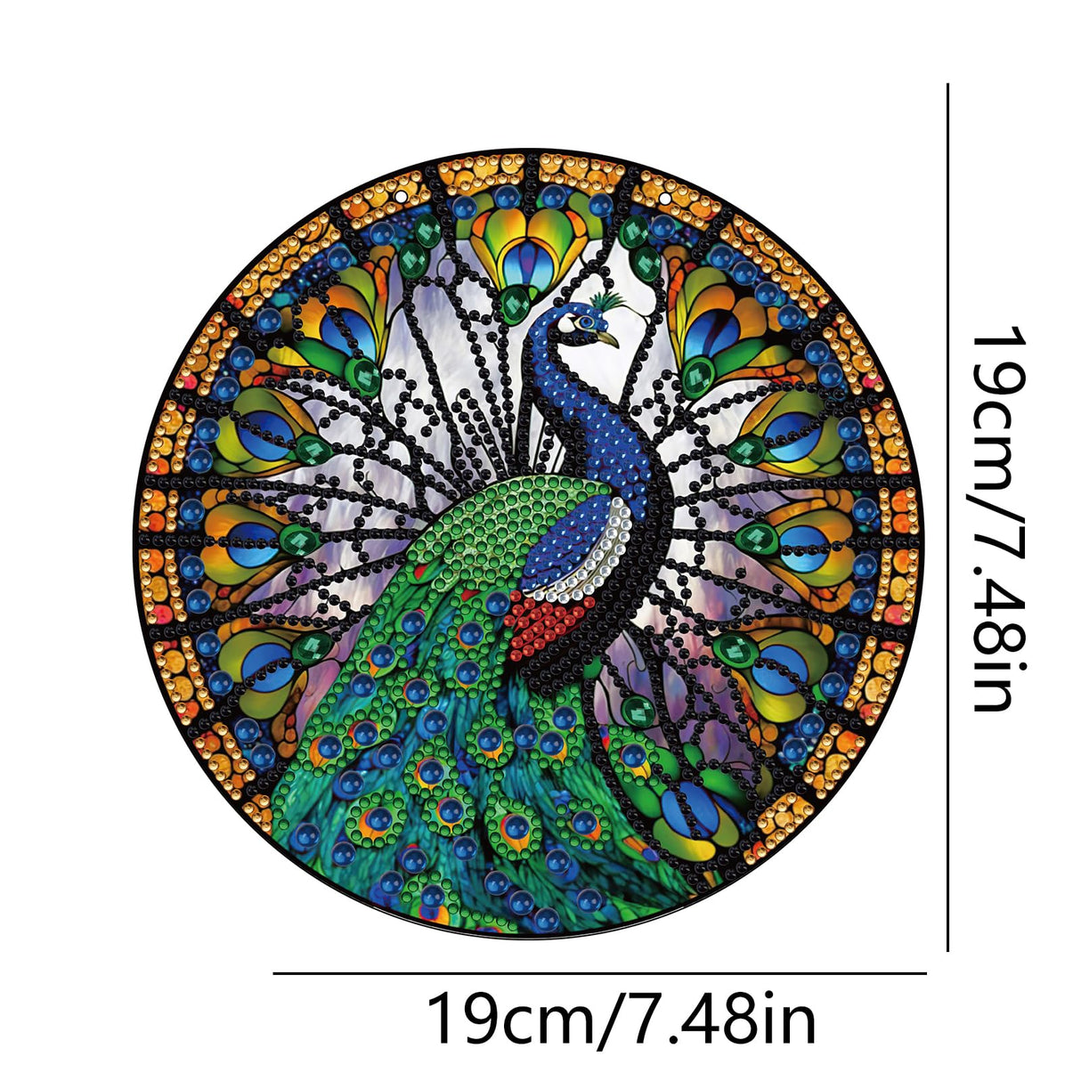 LYENYI 5D Peacock Diamond Painting Kits Hanging Pendants Wall Art Colored Imitation Glass Art Point Drill Crystal Diamond Arts Window Pendants Home Garden Wall Door Birthday Festival Gifts LYENYI