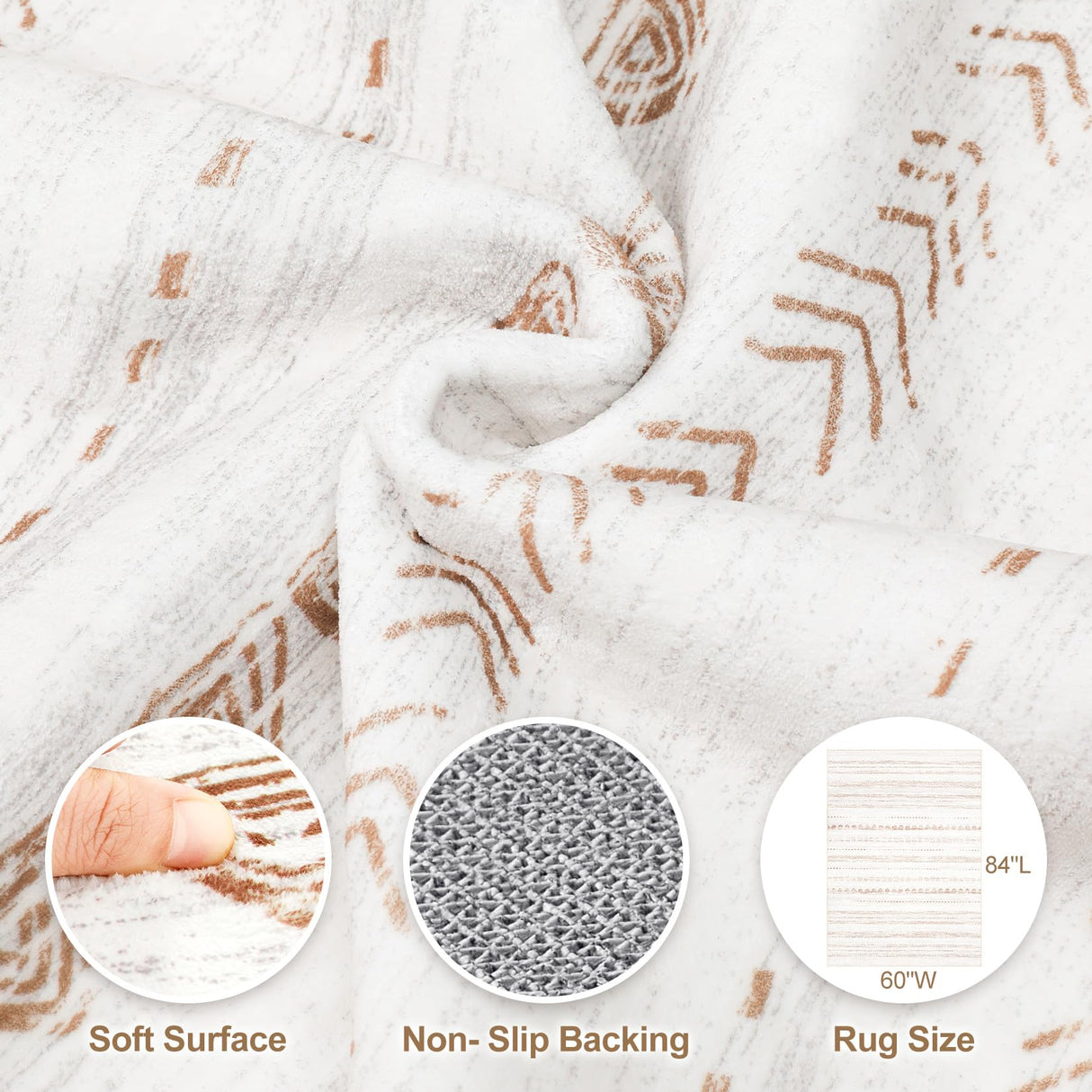 Area Rug Living Room Rugs: 5x7 Washable Boho Large Neutral Farmhouse Soft Moroccan Stain Resistant Indoor Floor Carpet for Bedroom Nursery Kids Playroom Office Dining Room Home House Decor- Brown Nakagishi