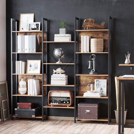 VASAGLE Industrial 5-Tier Bookcase with 14 Shelves in Rustic Brown and Black VASAGLE