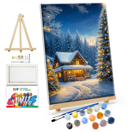 JOOZ Paint by Numbers Kit for Adults Framed Christmas Paint by Number with Easel Christmas Tree Adult Paint by Number Kits Framed DIY Winter Scenes Oil Painting Kits for Home Wall Decor 8x12 Inch JOOZ
