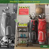 Golf Bag Storage Rack for Garage with Wheels, Organizer for 2 Golf Bag and Equipment Accessories, Golf Organizer Stand Ideal for Home, Garage, Club, Shed, Basement - Sturdy and Durable (Black) DAOUTIME