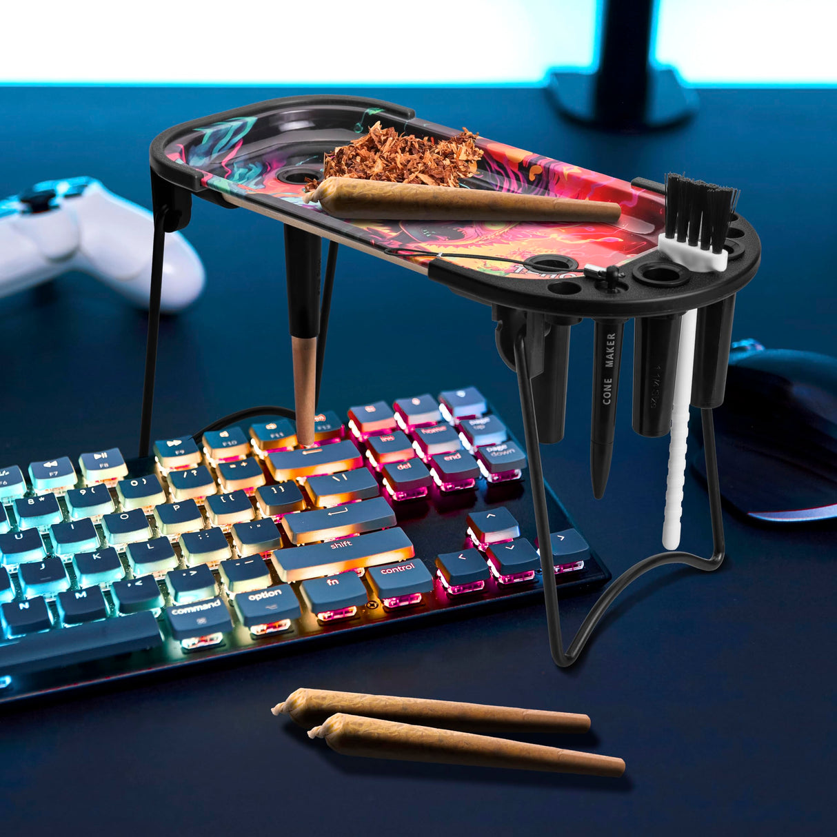 Cone Filler Pre Roll Machine for King Size&1 1/4 Size-Cone Loader Includes Metal Rolling Tray,Foldable Stand, Placement Device & Brush (Black) CYT PRIME DESIGN