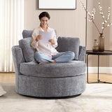 Deolme 42" W Modern Grey Swivel Barrel Chair with 360° Round Metal Base & Soft Chenille Pillows & Thick Cushion, Comfy Oversized Chaise Longue Indoor Living Room, Bedroom Club Reading Armchair (Gray) Deolme