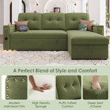 HIFIT Sleeper Sofa Bed- 87" L Shaped Pull Out Couches for Living Room with Storage Chaise, Storage Armrest, LED Light&USB Port&Cupholder, Modern Velvet Sectional Home Sofa Living Room Furniture, Green HIFIT