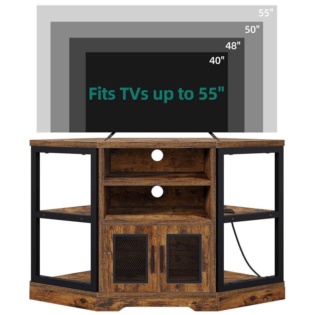 YITAHOME Corner TV Stand for TVs up to 55 Inch with Power Outlet, Modern Farmhouse Entertainment Center, Wood TV Media Console with Storage Cabinets Shelves for Living Room, Retro Brown YITAHOME