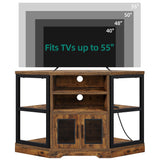 YITAHOME Corner TV Stand for TVs up to 55 Inch with Power Outlet, Modern Farmhouse Entertainment Center, Wood TV Media Console with Storage Cabinets Shelves for Living Room, Retro Brown YITAHOME