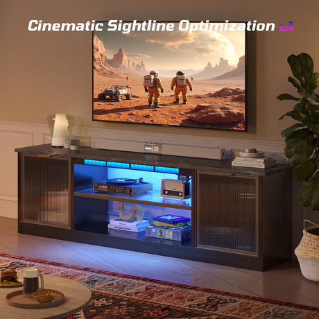 Bestier Gaming TV Stand with Music Sync Light, Flow Vibe Entertainment Center with Storage for PS5 Xbox, RGB LED Party Modes Television Stands for 50/55/60/65 inch TV (Black Marble, 57 inch) Bestier