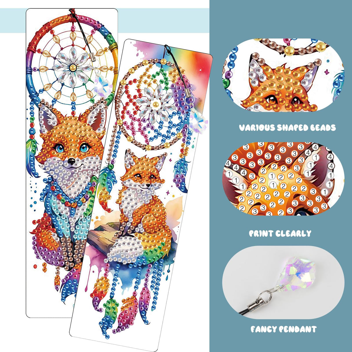 TDFERAN 4PCS Diamond Bookmarks Dreamcatcher Fox Diamond Painting Kits with Tassels Pendants DIY Rhinestones Paint Bookmark for Writers Readers Funny Bookmarks Colored Gem Animal Bookmark TDFERAN
