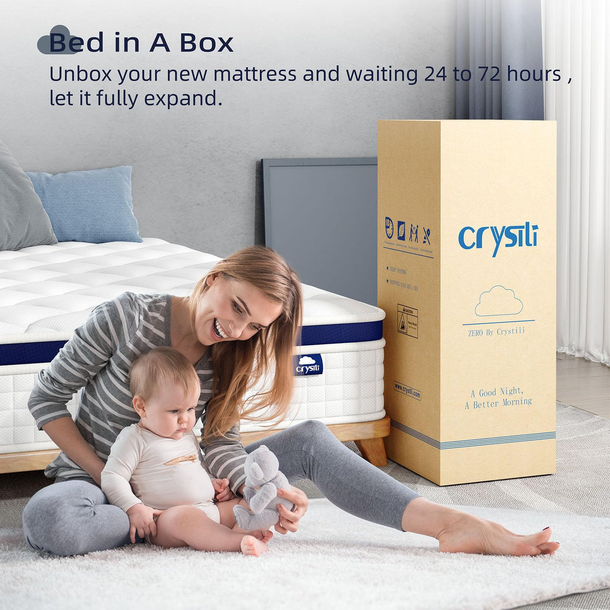 Crystli Full Size Mattress Bed in A Box, 10 Inch Hybrid Mattress with Zero Pressure Foam, Innerspring Mattress for Pressure Relief, Motion Isolation, Medium Firm, CertiPUR-US Certified Crystli