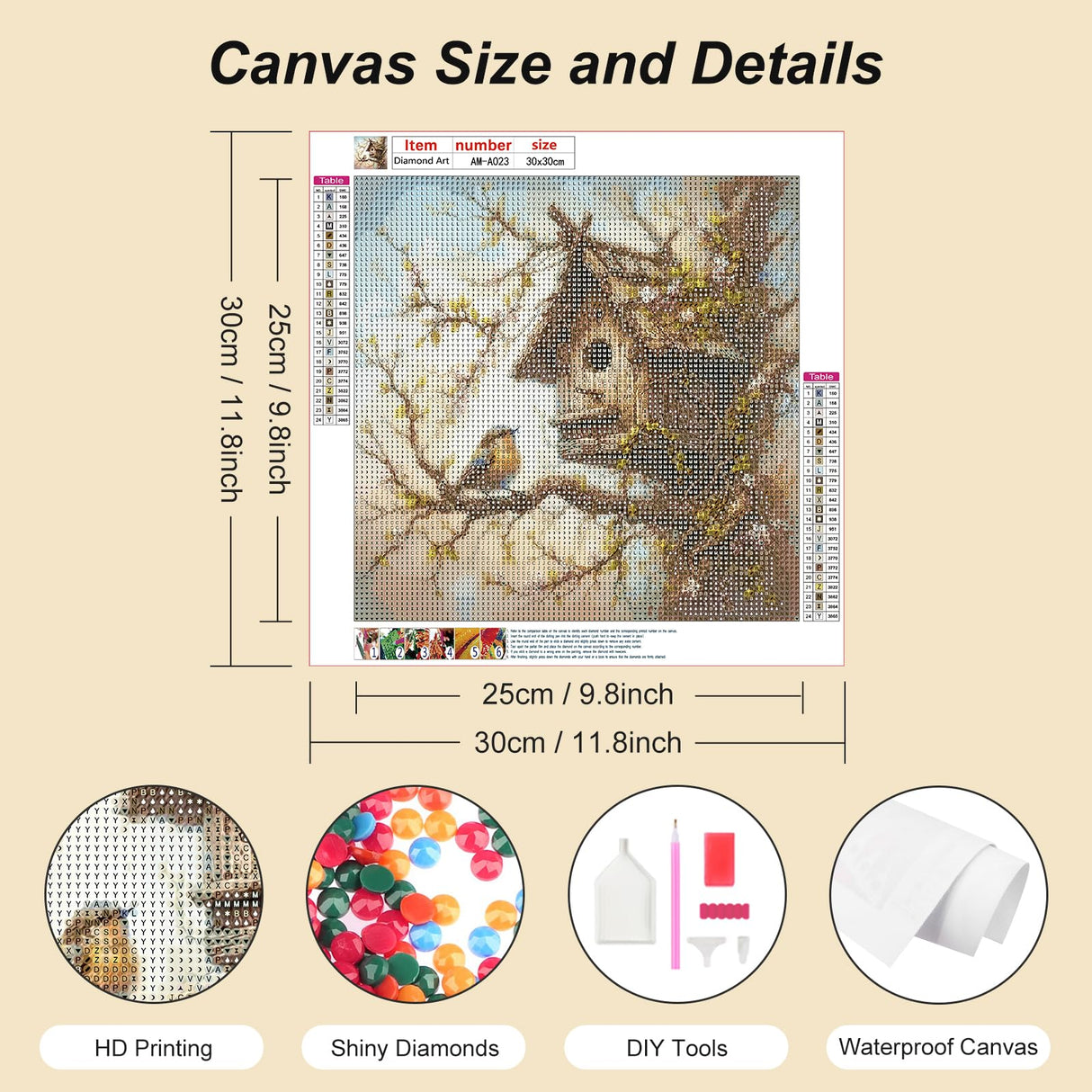 AMORARS Bird Diamond Painting Kit for Adults, 5D Landscape Diamond Art Beginners - DIY Full Diamond Dot Gem Art Paintings, Suitable Gifts, and Home Decoration Crafts，12x12Inch AMORARS