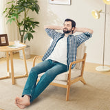 Bonnlo Coarse Beige Accent Chairs Set of 2, Upholstered Mid Century Modern Lounge Fabric Chairs Reading Chairs Side Sitting Chair Solid Wood Bonnlo