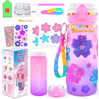 ASIOWELY Decorate Your Own Water Bottle Kits for Girls Age 4-12, Flower Diamond Painting Art and Crafts Gift for Boys Age 4-6-8-10, Fun Gifts Toys for School Birthday Christmas