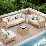 Outdoor Patio Furniture, 7-Piece Wicker Patio Furniture Set, Boho Patio Conversation Sets Sectional Sofa with All Weather Rattan Thick Cushions, Outdoor Sectional Sofa Set with Coffee Table, Beige PPorfamilia