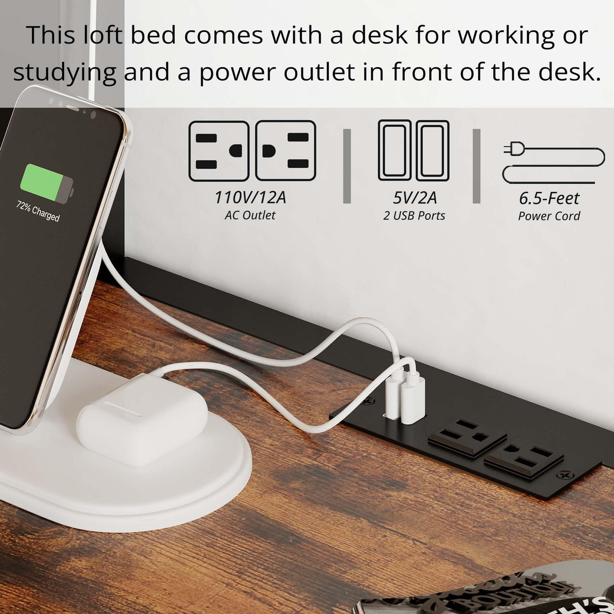 ANCTOR Loft Bed Twin Size with Desk and 4 Storage Shelves, Metal Loft Bed Frame with Power Outlet and LED Lighted, Safety Guard & Ladder, Space-Saving, Noise Free, Black ANCTOR