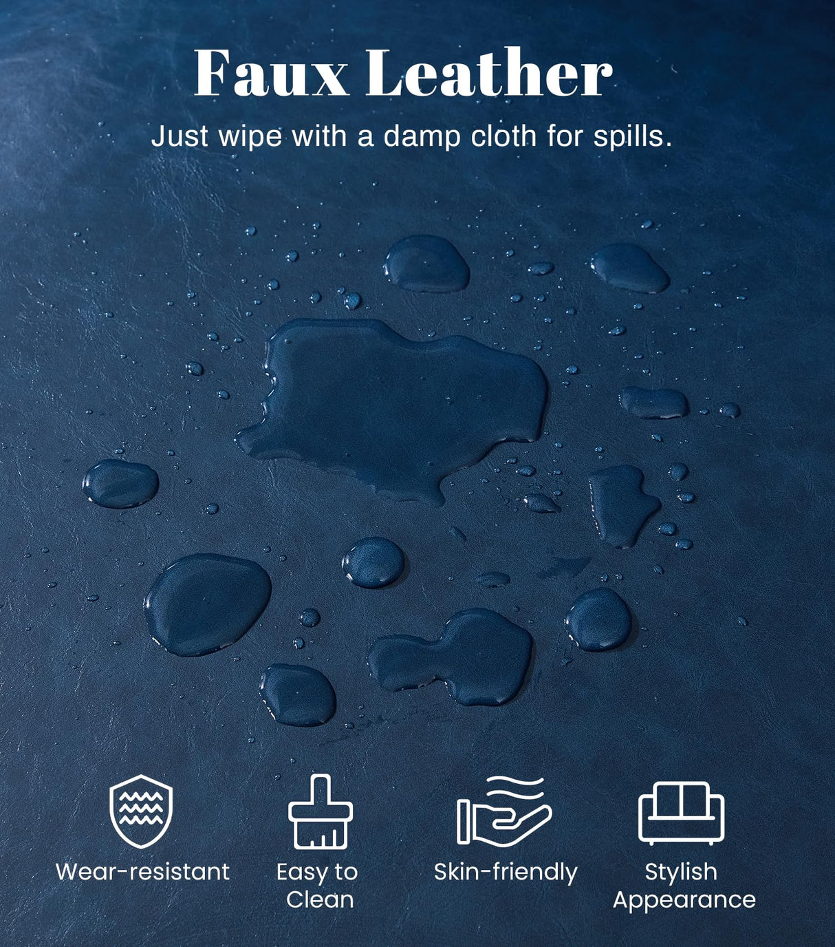 Kingfun Mid-Century Modern Couch, Faux Leather Sofa, 3 Seater Couch for Living Room with Rolled arms & Nailhead Trim, Blue Kingfun