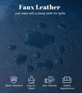 Kingfun Mid-Century Modern Couch, Faux Leather Sofa, 3 Seater Couch for Living Room with Rolled arms & Nailhead Trim, Blue Kingfun